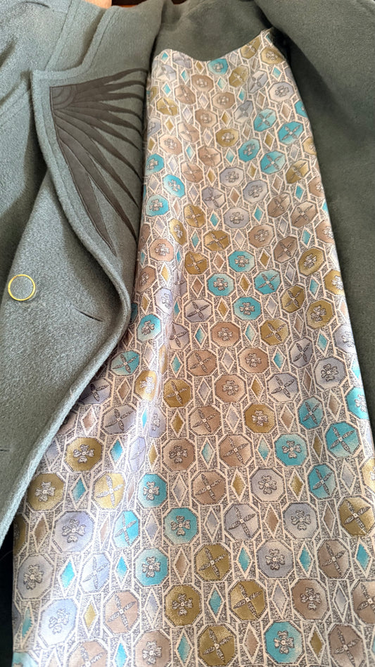 Abrigo vintage cashmere, mohair y lana verde grisáceo • Talla XL