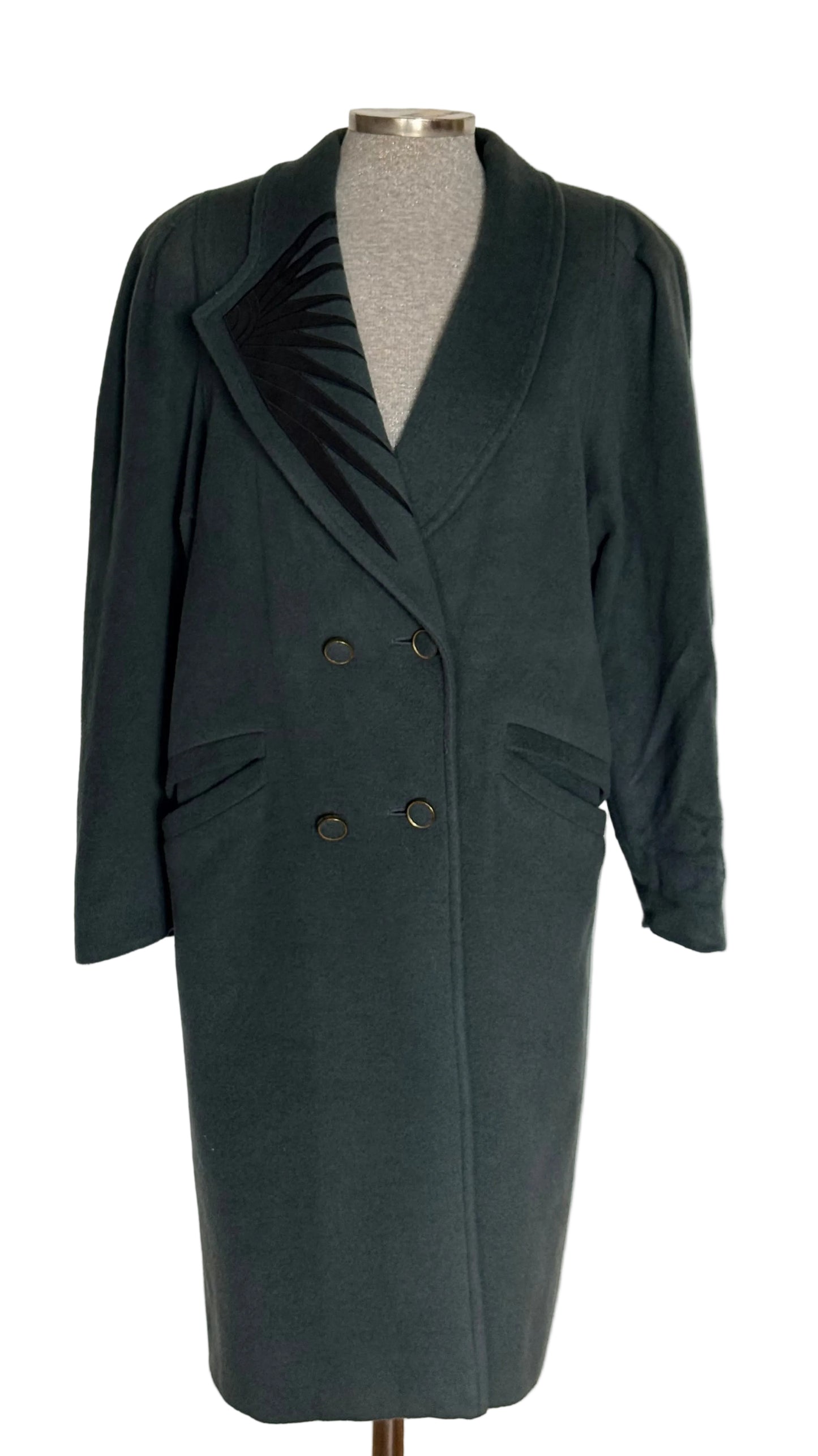 Abrigo vintage cashmere, mohair y lana verde grisáceo • Talla XL
