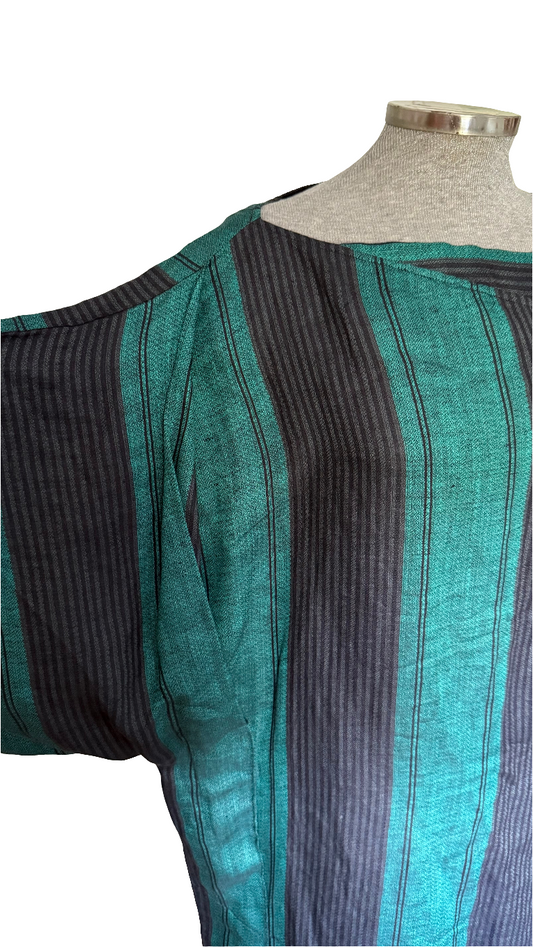 Vestido maxi lino verde y negro Adolfo Domínguez • Talla M
