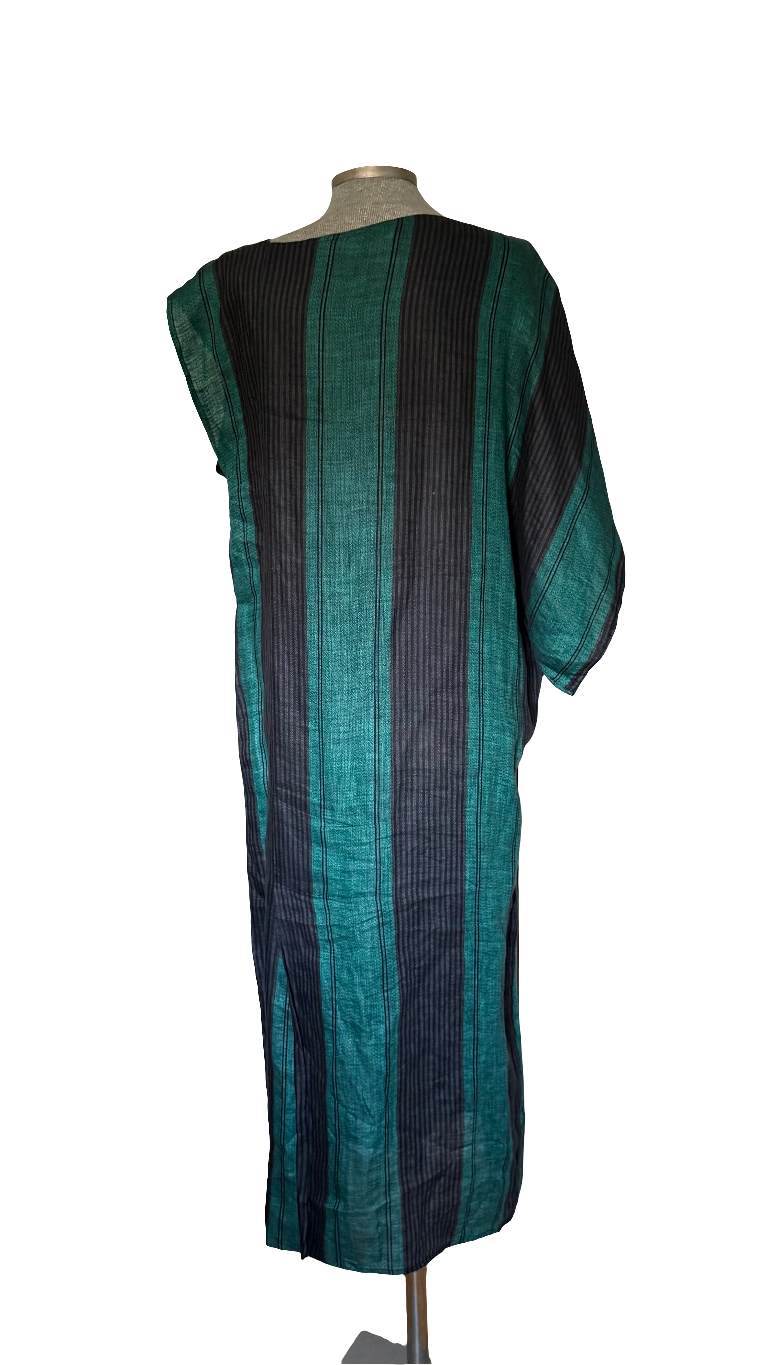 Vestido maxi lino verde y negro Adolfo Domínguez • Talla M