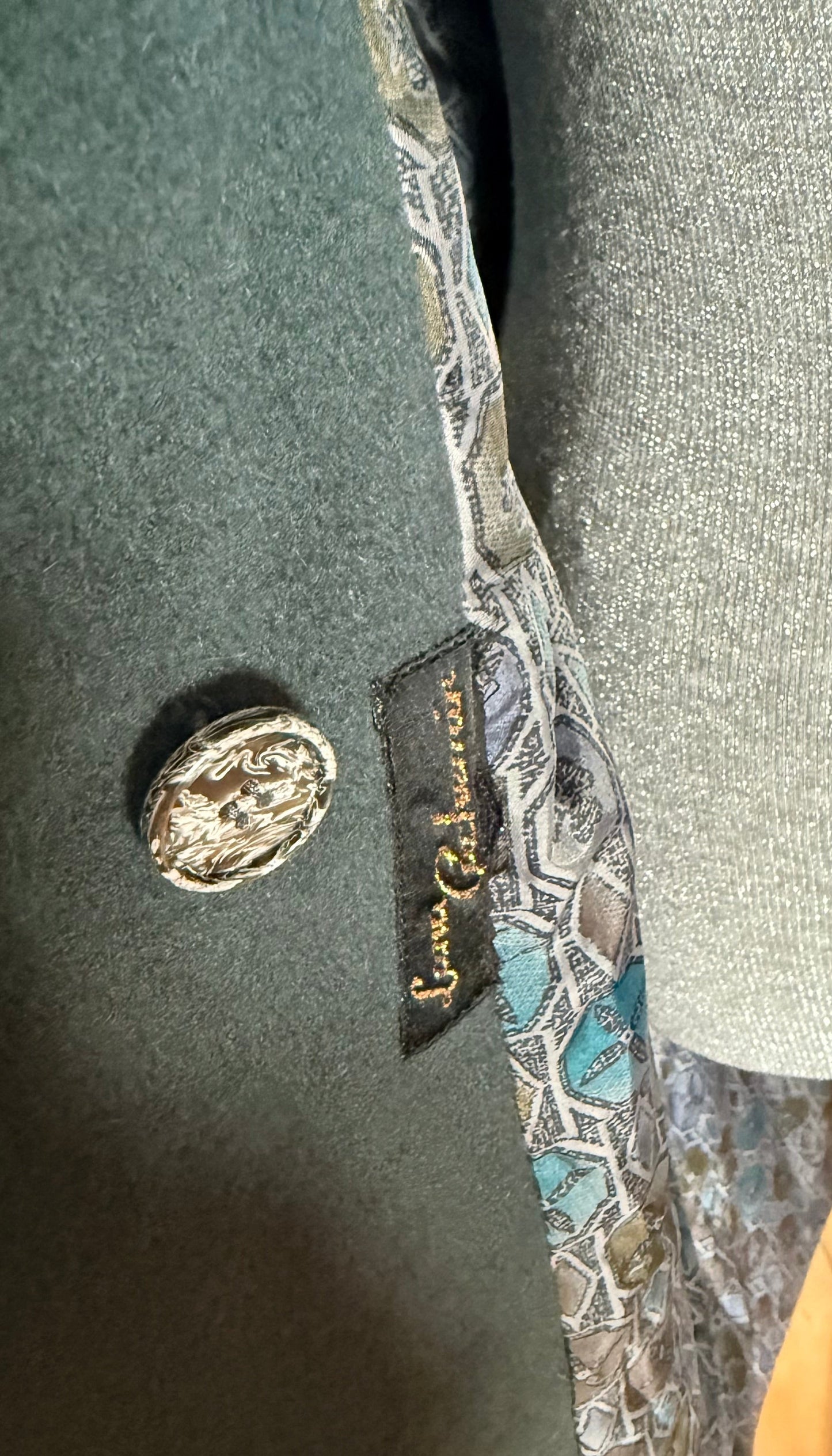 Abrigo vintage cashmere, mohair y lana verde grisáceo • Talla XL