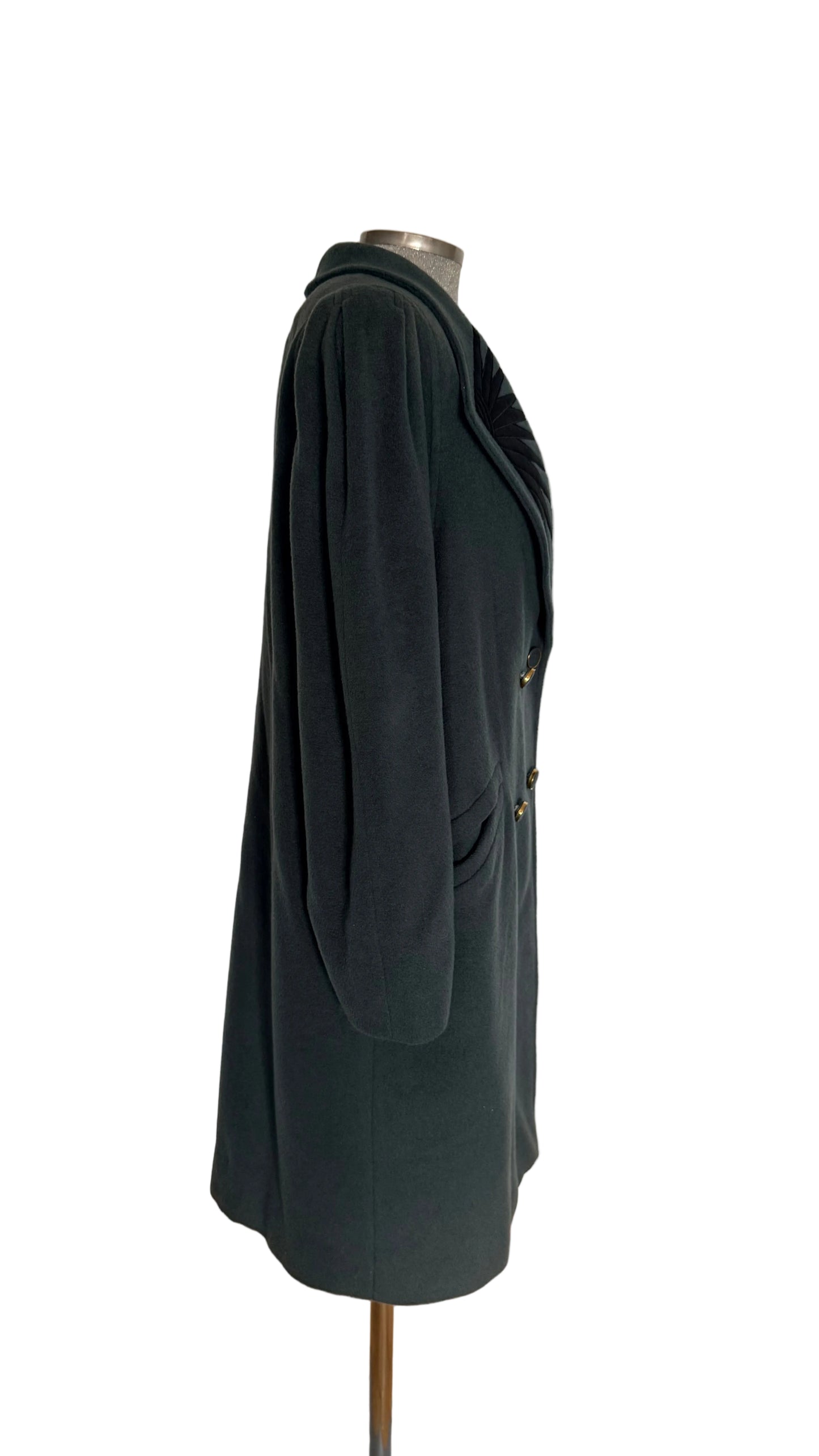 Abrigo vintage cashmere, mohair y lana verde grisáceo • Talla XL