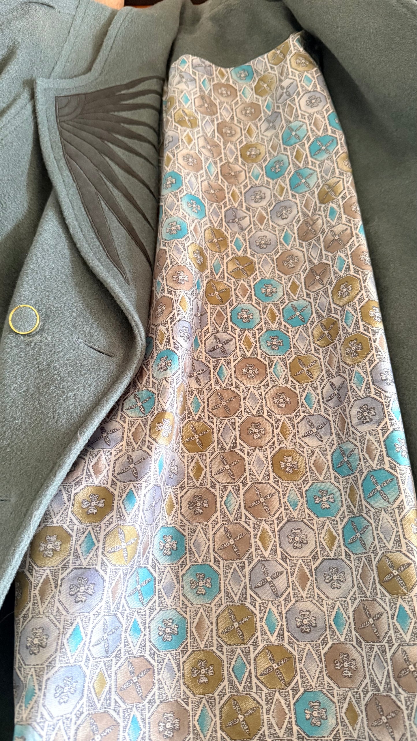 Abrigo vintage cashmere, mohair y lana verde grisáceo • Talla XL