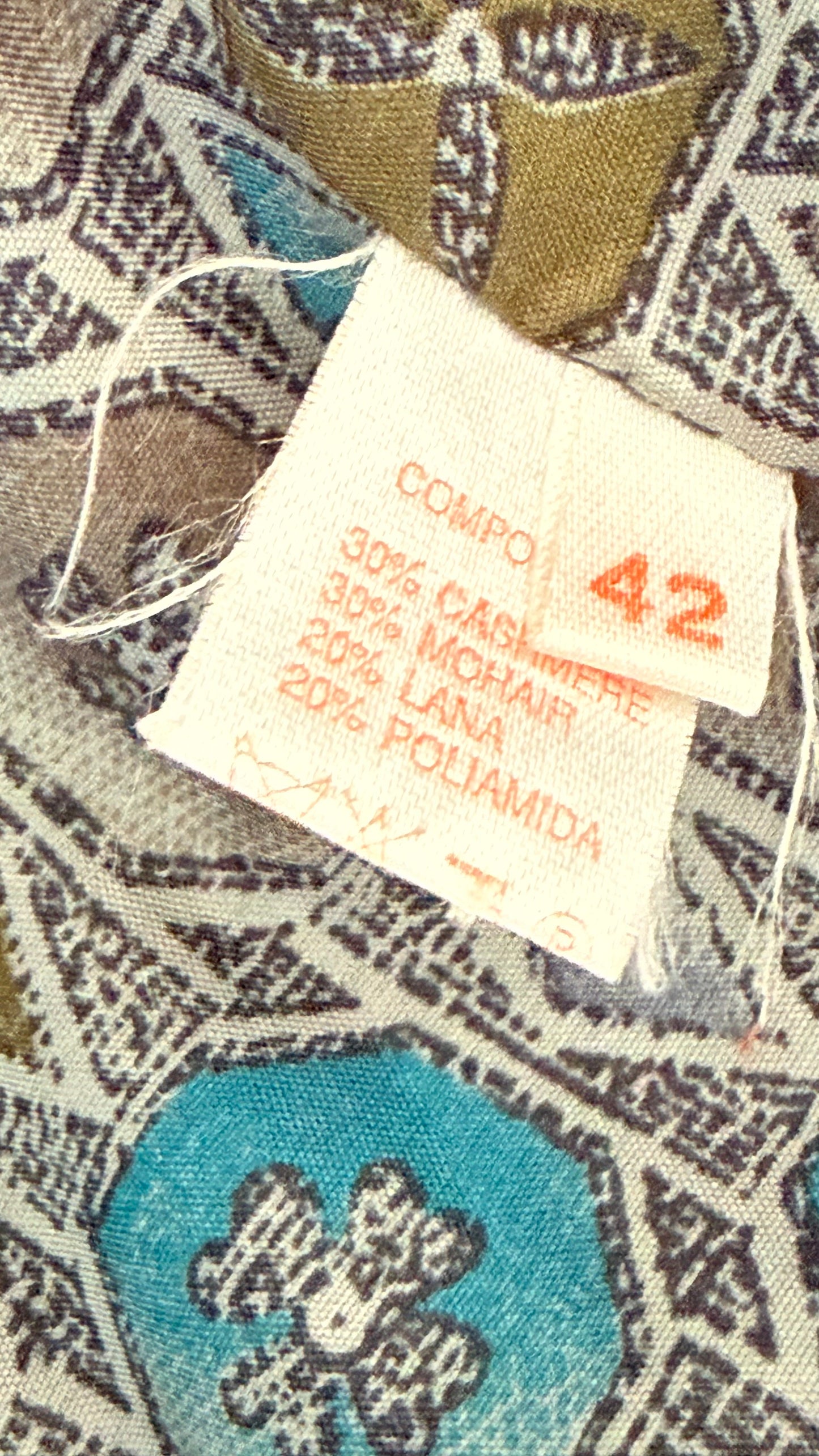 Abrigo vintage cashmere, mohair y lana verde grisáceo • Talla XL
