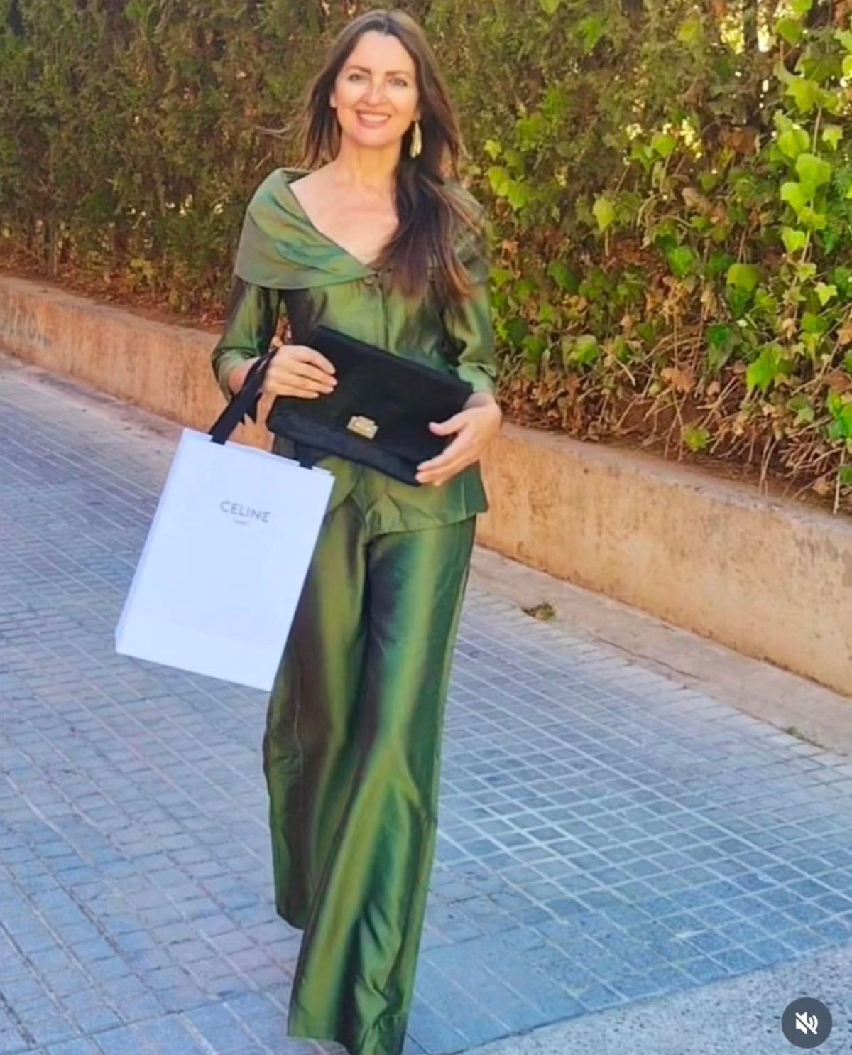 Pantalón Palazzo seda Max Mara verde oliva • Talla M