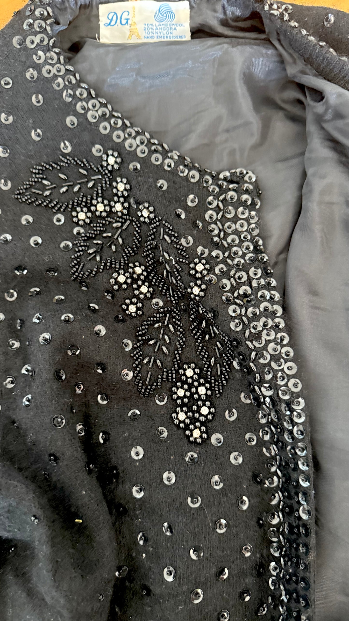 Chaqueta vintage bordada a mano lana angora • Talla XXL