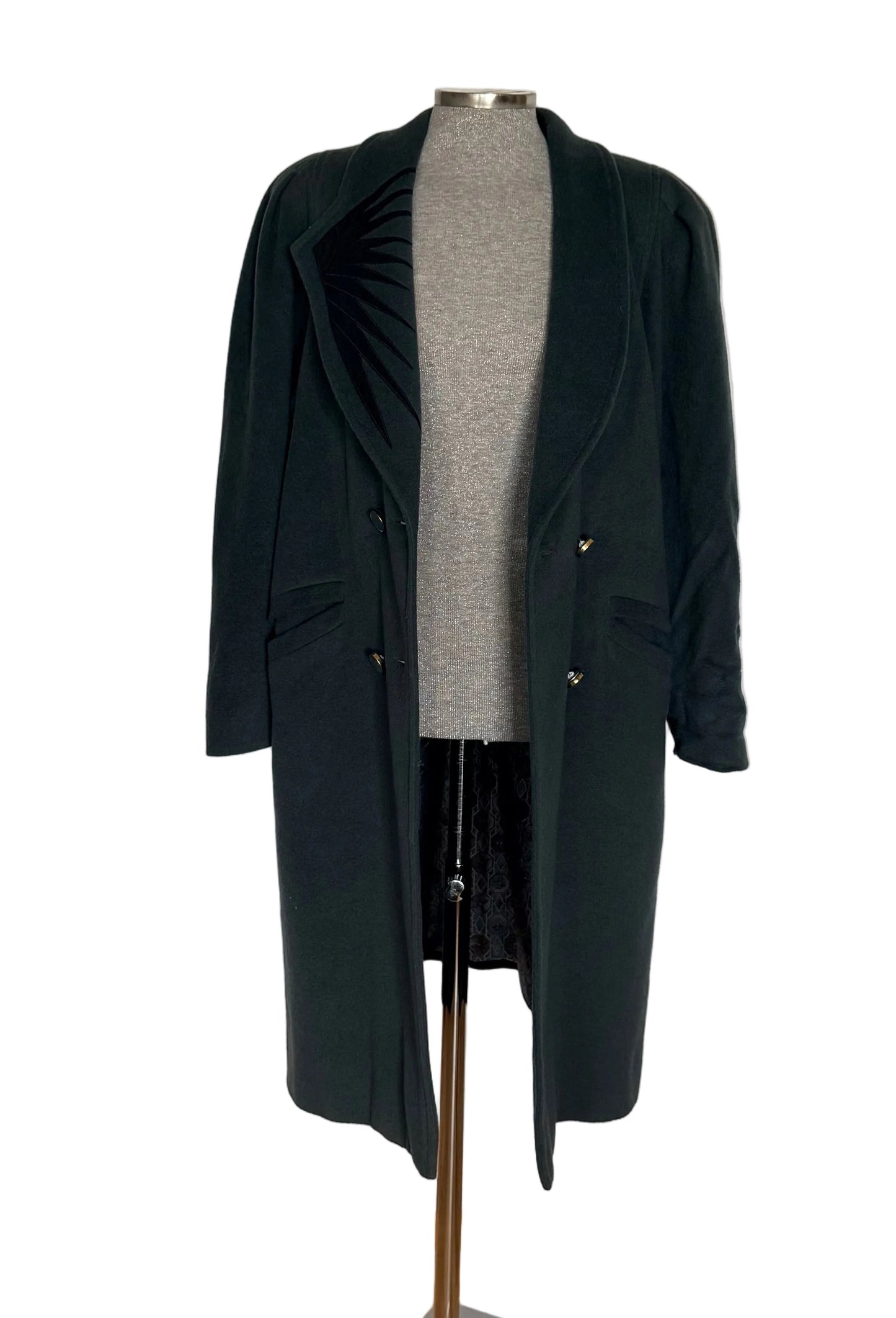 Abrigo vintage cashmere, mohair y lana verde grisáceo • Talla XL