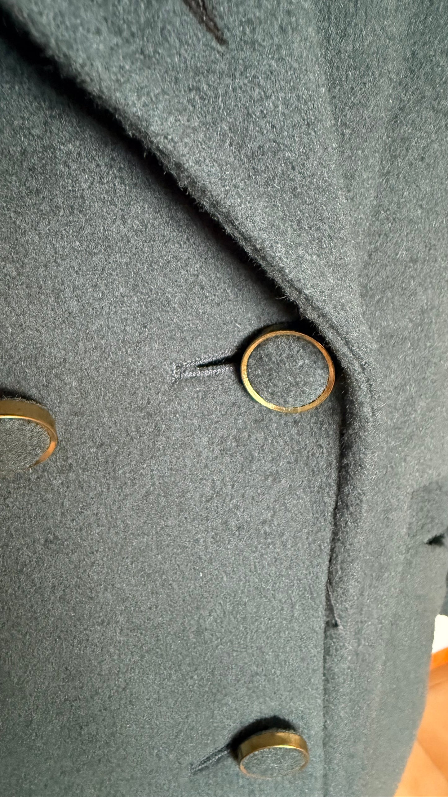 Abrigo vintage cashmere, mohair y lana verde grisáceo • Talla XL