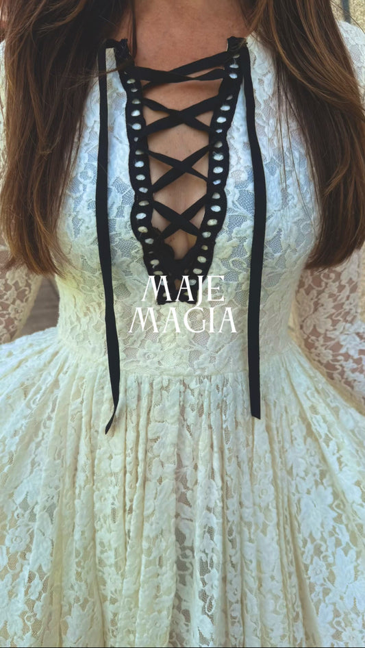 Vestido encaje Robby Ecru Maje • Talla S