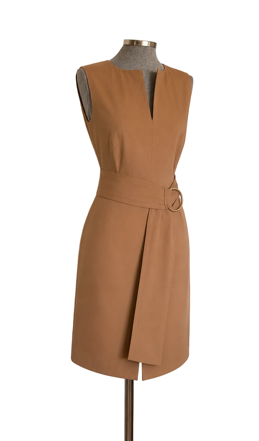 Vestido camel cinturón Carolina Herrera • Talla S