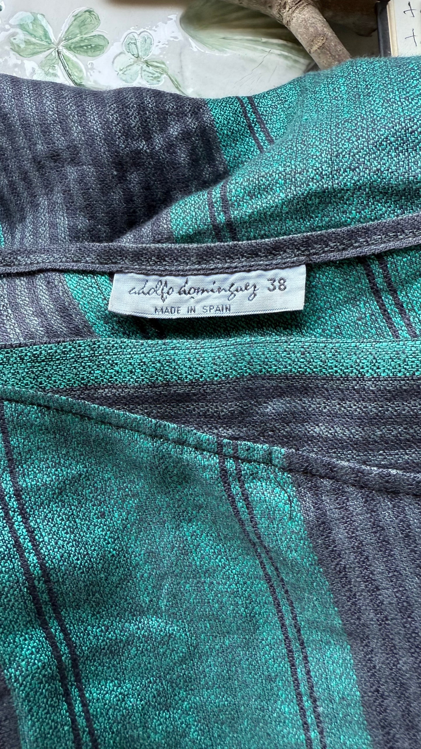 Vestido maxi lino verde y negro Adolfo Domínguez • Talla M