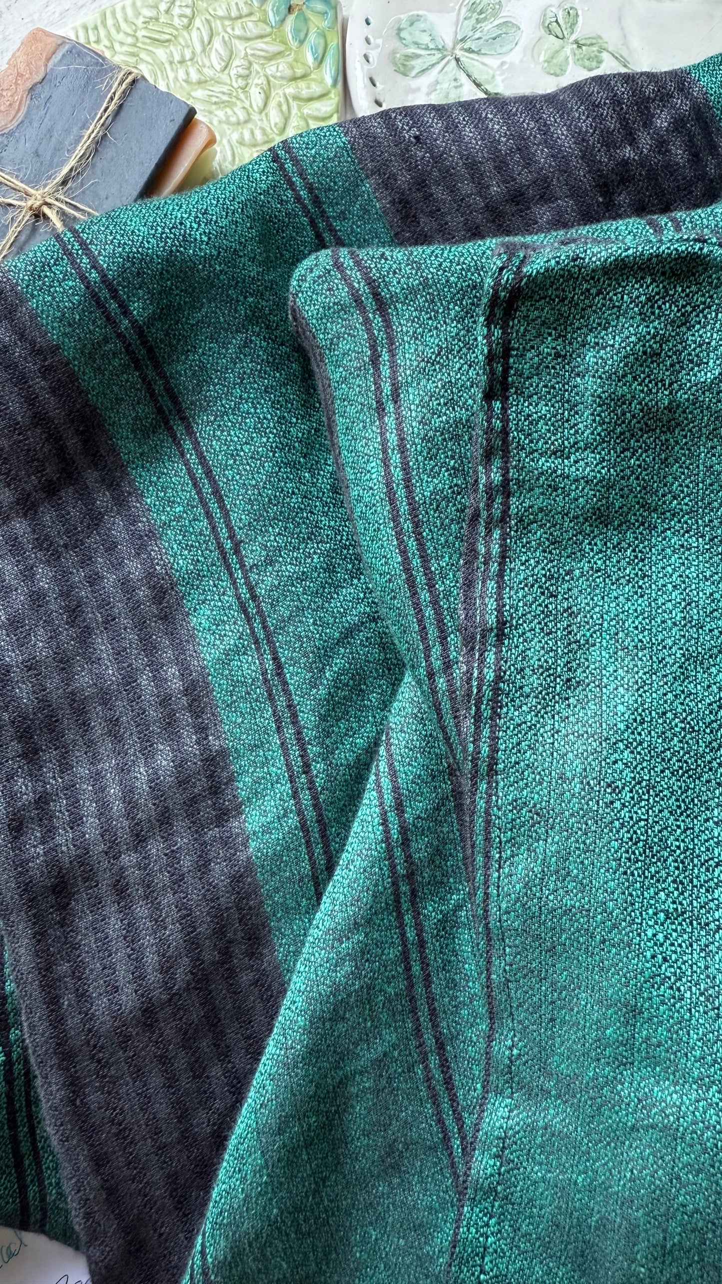 Vestido maxi lino verde y negro Adolfo Domínguez • Talla M