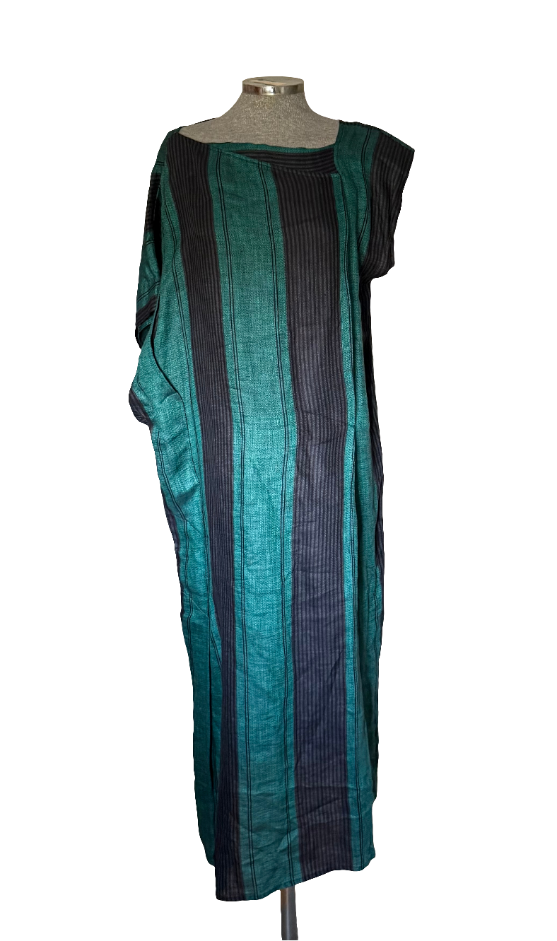 Vestido maxi lino verde y negro Adolfo Domínguez • Talla M