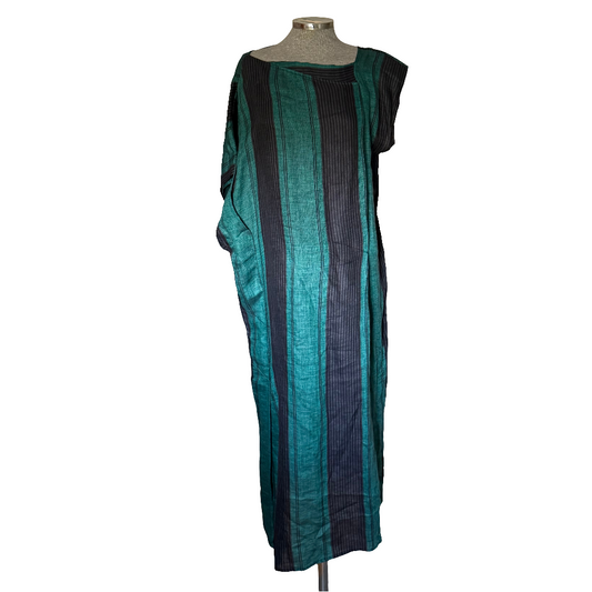 Vestido maxi lino verde y negro Adolfo Domínguez • Talla M